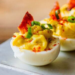 Candied Bacon Jalapeño Deviled Eggs