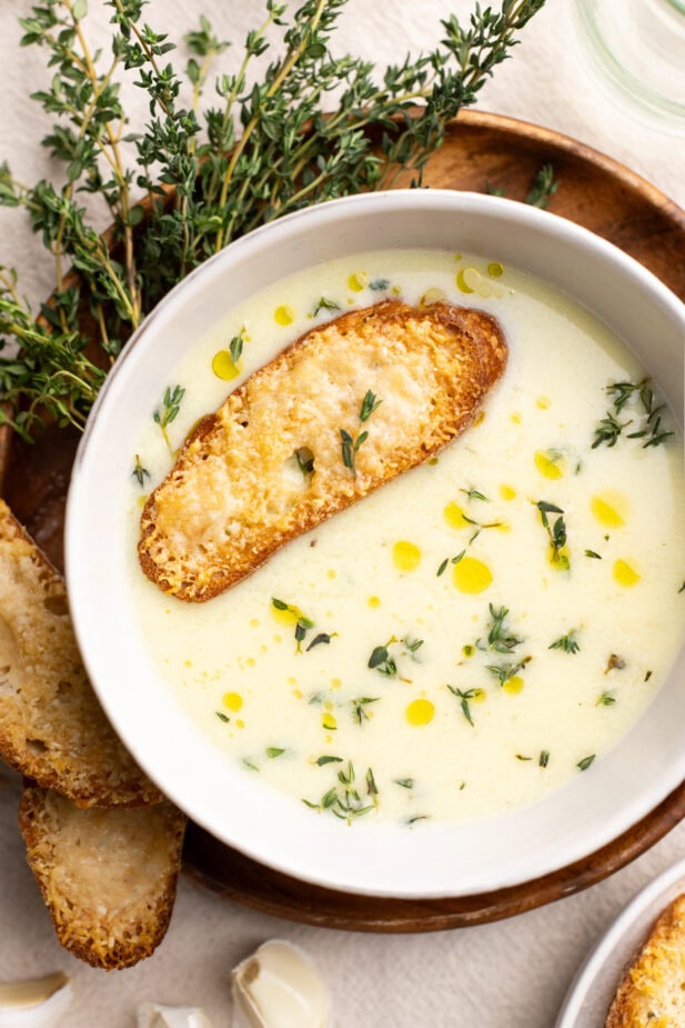 French Garlic Soup (with Cheesy Crostinis)