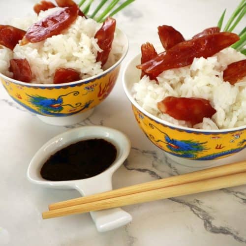Chinese Sweet Sausage with Steamed Rice