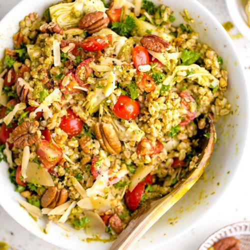 Farro with Pesto, Tomatoes and Pecans