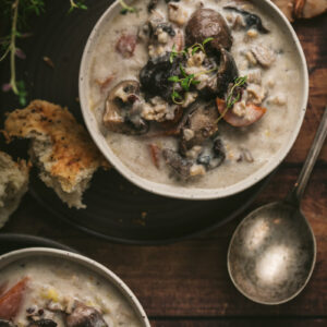 Vegetarian Creamy Mushroom and Rice Soup