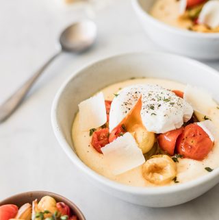 Creamy Polenta with Roasted Cherry Tomatoes and Leek