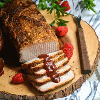 Baked Pork Loin With Raspberry Dijon Barbecue Sauce