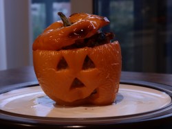 Halloween Dinner Jack-o-Lantern Stuffed Peppers