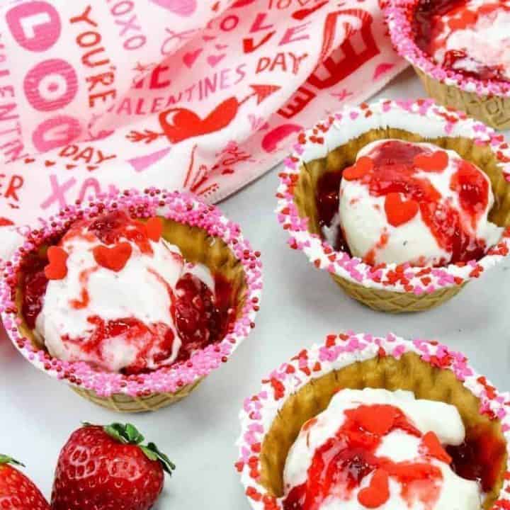 Valentine Ice Cream Bowls with Strawberry Sauce