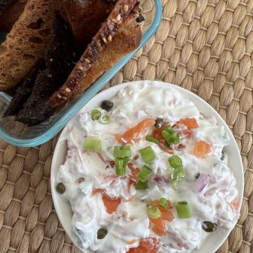 Lox Labne Dip with Homemade Bagel Chips