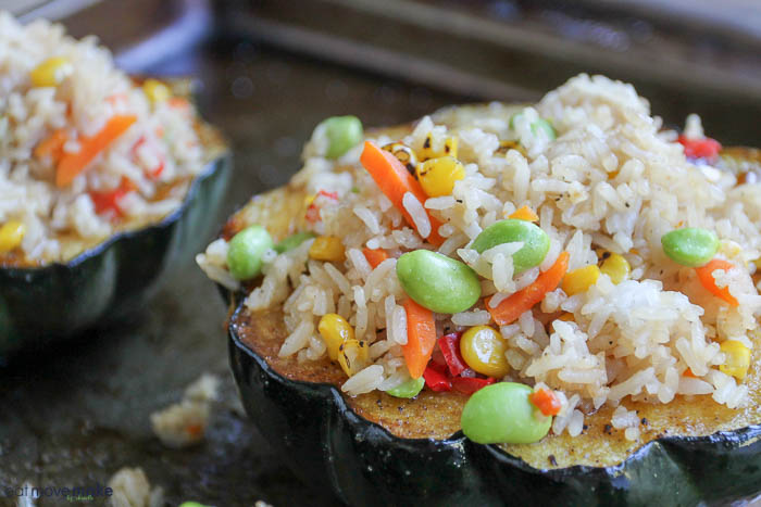 Baked Acorn Squash with Ling Ling Fried Rice