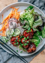 Honey glazed pork meatball bowl