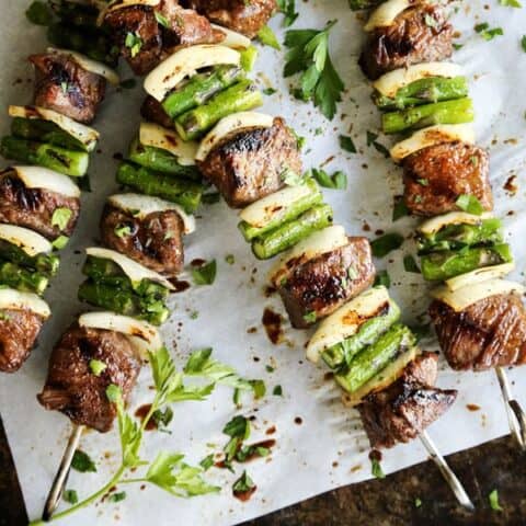 Sugar Grilled Steak Kabobs with Asparagus