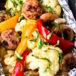 Keto Sausage and Peppers Foil Packets with Cauliflower
