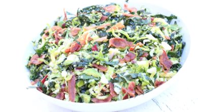 Shredded Kale and Brussels Sprout Salad with Bacon and Pecorino