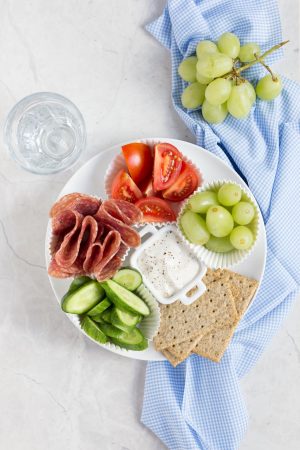 Adult Lunchable with Veggies, Salami, and Cream Cheese