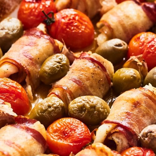 Cod & Bacon Wraps with Olives & Tomatoes