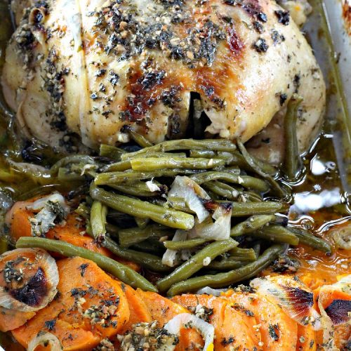 Rosemary-Garlic Chicken with Sweet Potatoes and Green Beans