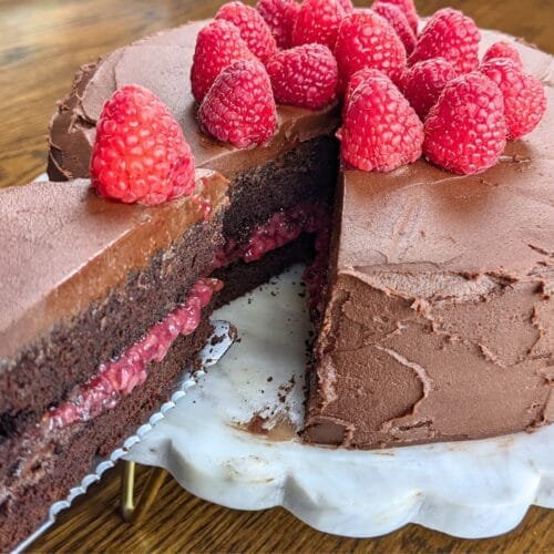 Eggless Chocolate Cake with Raspberry Filling