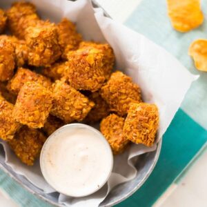 Crispy Baked Sweet Potato Tots with Greek Yogurt Dip