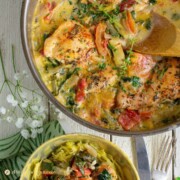 Tuscan chicken with spinach, tomatoes and artichokes