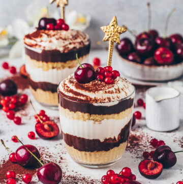 Vegan Tiramisu with Chocolate Cream and Cherries